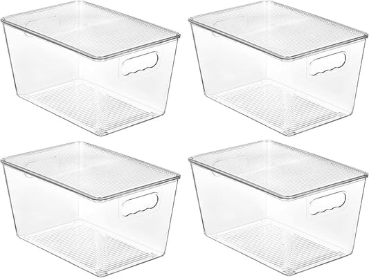 Vtopmart 4 Pack Clear Stackable Storage Bins with Lids, Large | BPA-free Plastic, Organize Vertically, For Pantry Kitchen Fridge Cabinet Closet Bathroom, Built to Last, Easy to Move