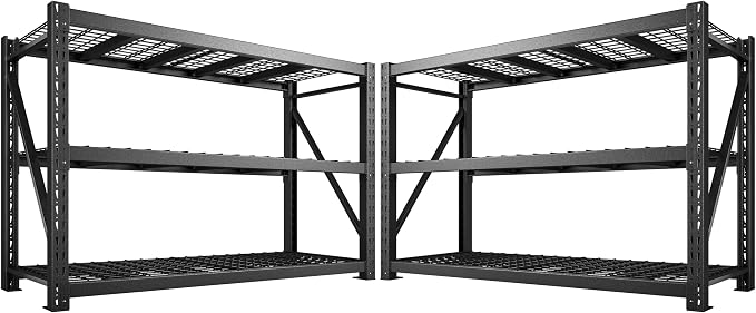 Bepatio 77" W Garage Shelving Heavy Duty, Ultra Wide Storage Shelves 3 Tier Industrial Metal Shelving Unit Adjustable Utility Shelves for Garage, Basement, Warehouse, Black 77" W*23.7" D*66”H, 2 PCS