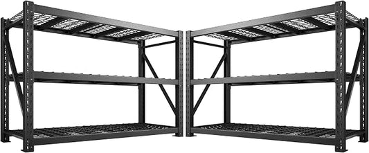 Bepatio 77" W Garage Shelving Heavy Duty, Ultra Wide Storage Shelves 3 Tier Industrial Metal Shelving Unit Adjustable Utility Shelves for Garage, Basement, Warehouse, Black 77" W*23.7" D*66”H, 2 PCS