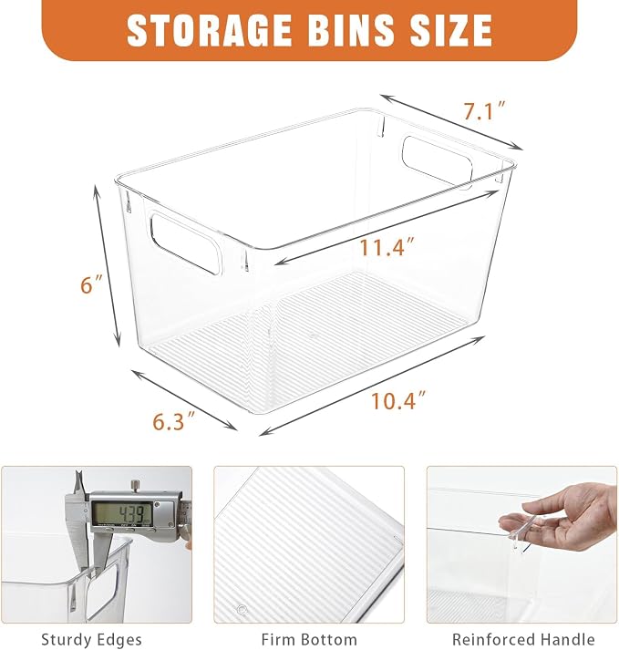 Freebat 12 Pack Pantry Organization and Storage,Clear Plastic Storage Bins | Large, Cabinet Organizer, Clear Plastic Storage Containers with Handle,Acrylic Storage Bins for Cabinet, Fridge
