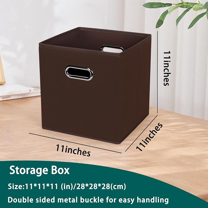 Black Foldable Storage Cubes Bins, Fabric Storage Box Cubes Organizer Baskets with Dual Handles for Home Organizer,Set of 3,(Coffee)