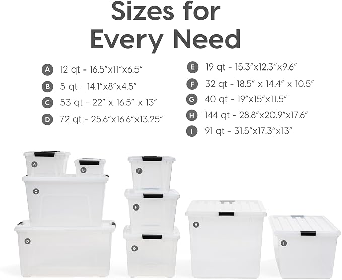 IRIS USA 10-Pack 6 Quart Storage Bins with Lids, Clear | Transparent design makes contents easy to find. Ideal for shoes, photos, documents, and small essentials. Nestable design