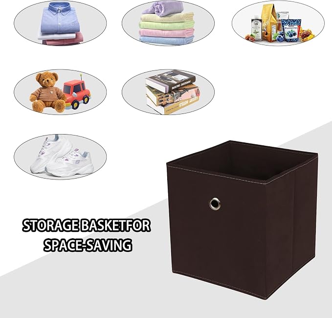 Foldable Storage Cubes Bins ,11 Inch Cloth Storage Cube Fabric Storage Box Cubes Organizer Baskets with Dual Handles for Home Organizer Set of 6 (Brown)