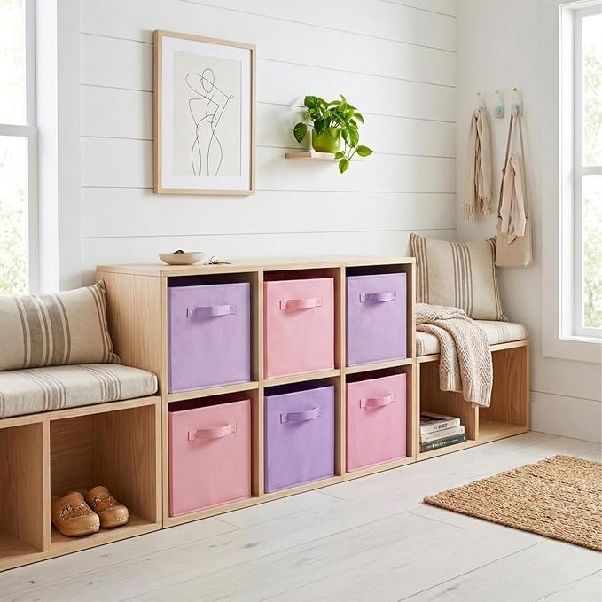 ShellKingdom Storage Bins, Foldable Fabric Storage Cubes And Cloth Storage | Storage Organizer For Closet And Toys, 10.5x10.5x11 INCH, 6 Pack (Lavender+Pink)