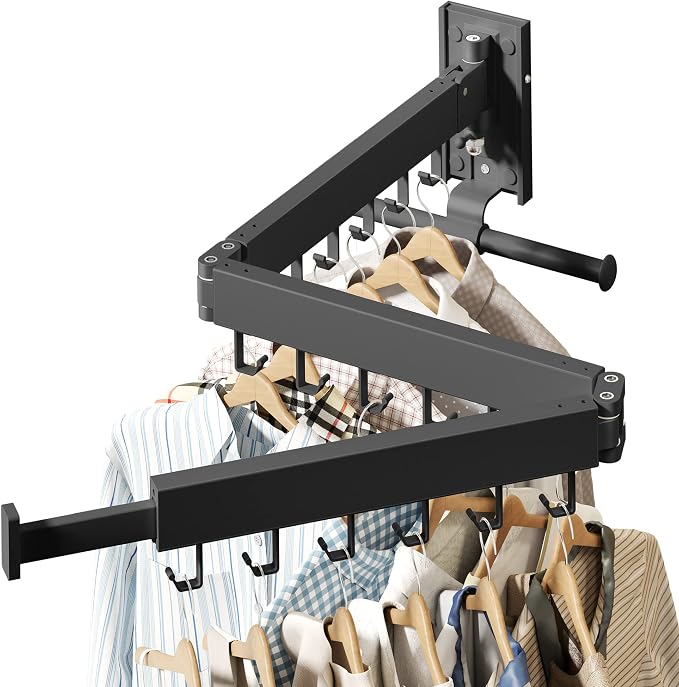 HEILAIYI Wall Mounted Clothes Hanger,Clothes Drying Rack,Laundry Drying Rack,Clothes Rack Wall Mount,Drying Rack Clothing,Laundry Rack,Folding,Retractable,Collapsible,can Fold Upward & Left & Right