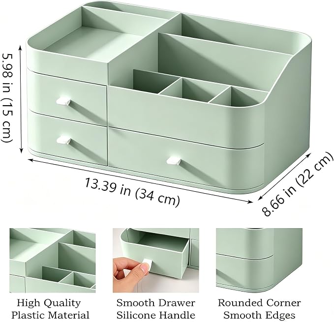 Makeup Organizer with 3 Drawers, Bathroom Counter Organizer. | Plastic Cosmetic Display Case, Ideal for Make Up, Skincare, Perfume; Suitable for Dresser Top, Vanity and Desk