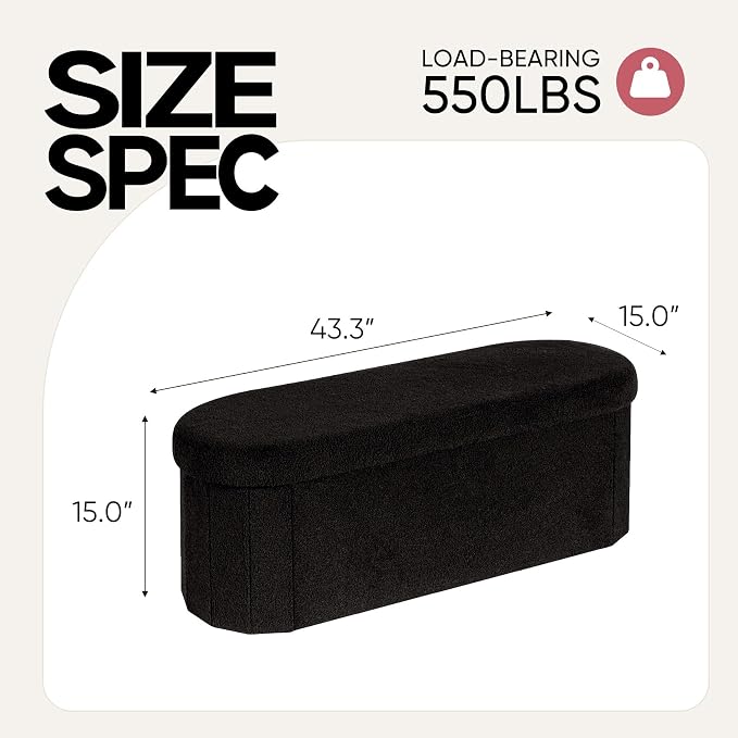 43 Inches Oval Ottoman with Storage, Boucle Sherpa Storage Ottoman Bench, Folding Foot Rest Chest for Bedroom Living Room