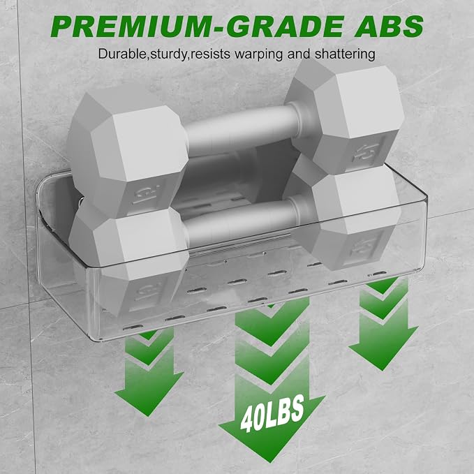 Adhesive Shower Caddy Shower Shelves Bathroom Organizer and Storage | 6 Pack，Rustproof，No Drilling，with Soap Holder，Clear，Acrylic， Large Capacity，Removable and Reusable，Plastics，Wall-Mounted