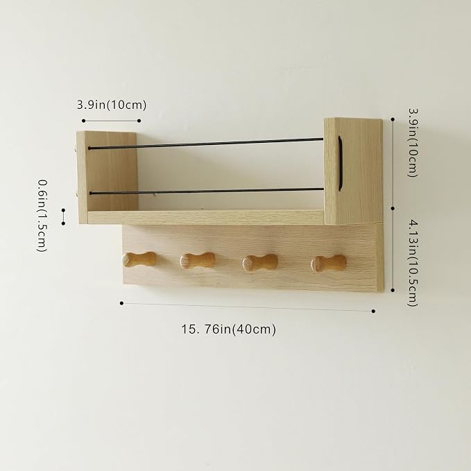 Entrance Coat Rack ，Coat Hooks, Wall-Mounted Wooden Hook Rack, Wall-Mounted Shelves are Very Suitable (Oak Color Finish-B-1)
