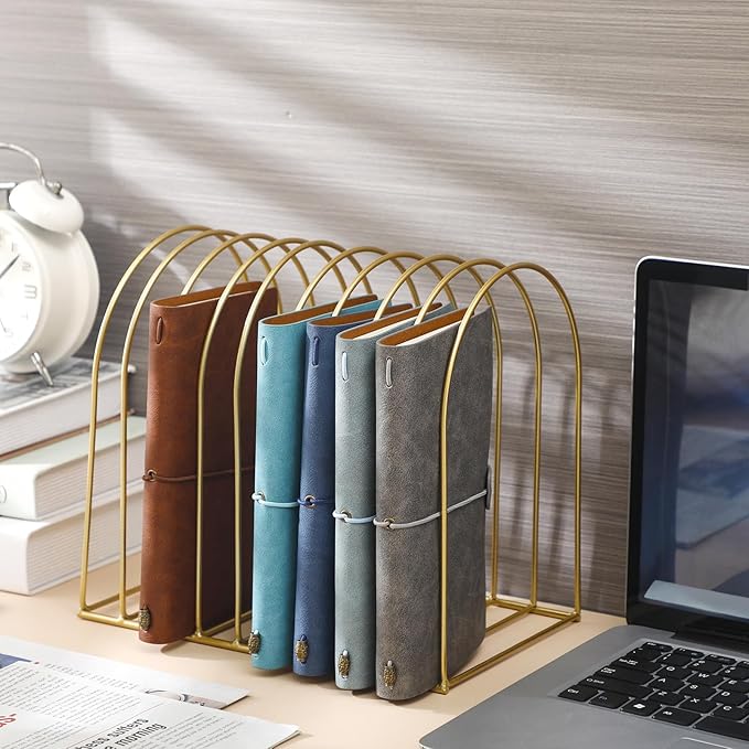 Kosiz 2 Sets Wire File Organizer for Desk 9 Slots Metal File Holder Magazine Folder Mail Desktop Sorter Countertop Folder Stand Racks for Storage Back to School Office Home Photography Prop(Gold)