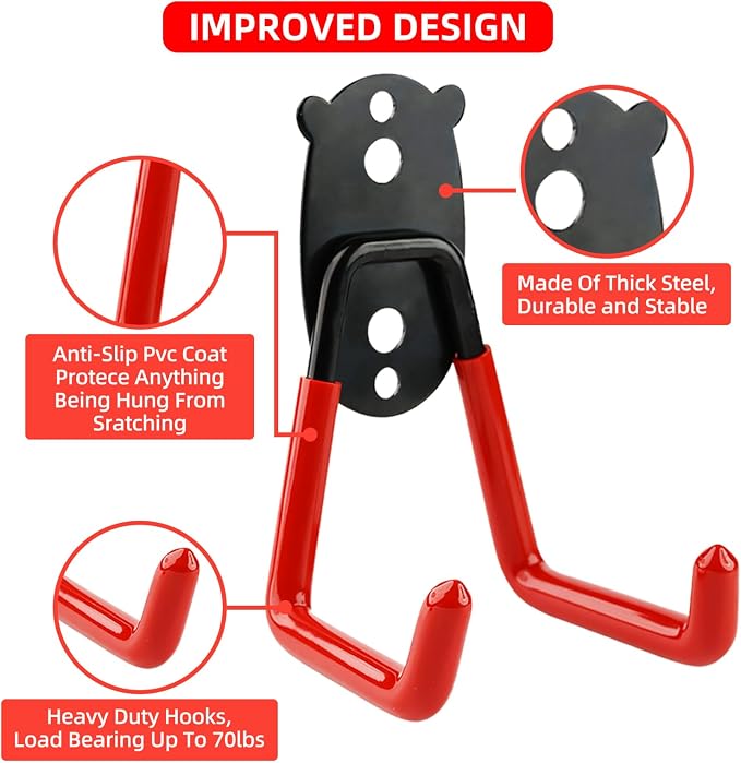 Garage Hooks Heavy Duty, Medium Square Hooks Wall Mount, Anti-Slip PVC Coated Steel Utility Storage Organizer for Hanging Ladders, Bikes, Garden Tools and Hoses 4 Packs
