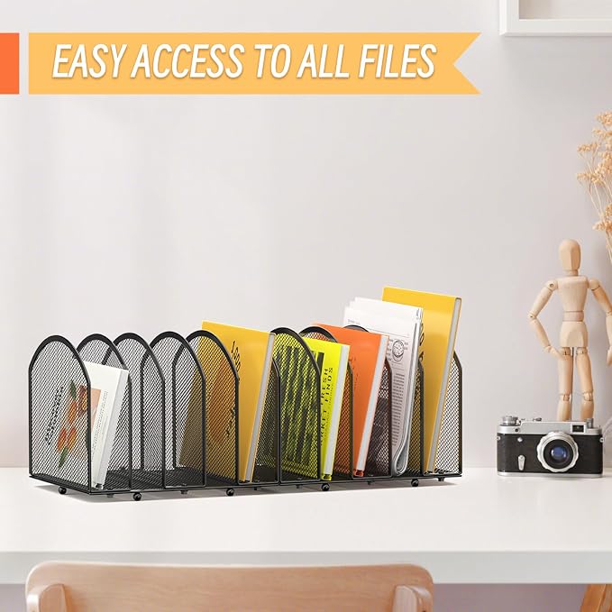 MINDEPOT Desk File Organizer 5 Sections Desktop Organizer File Mail Sorter Office Organization File Folder Holder for Office School & Classroom (Black, 5 Section - 2Pack)