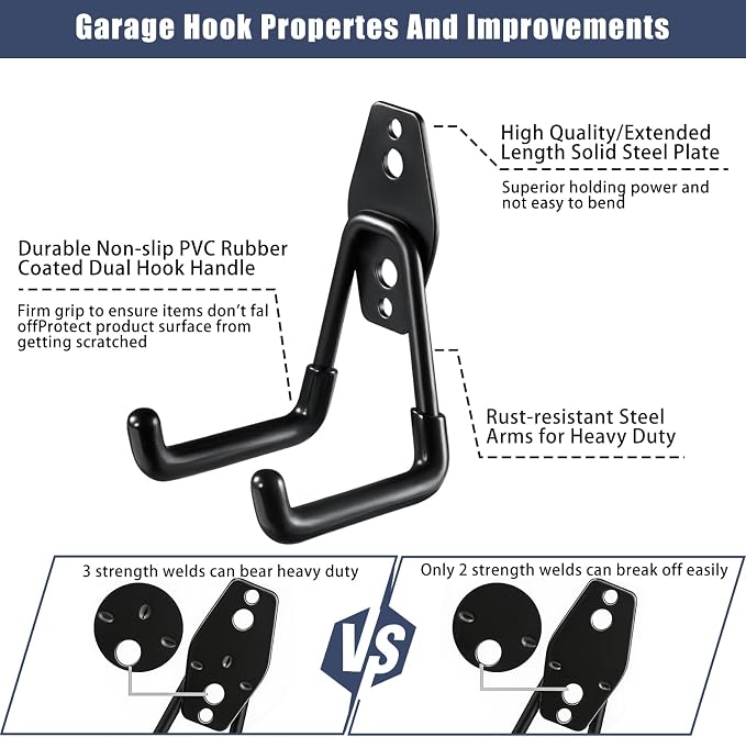 KOFANI Steel Garage Storage Hooks - 16 Pack Anti-Slip Coating, Heavy Duty Wall Mount Hooks for Hanging Bike, Ladder, Garden Tools