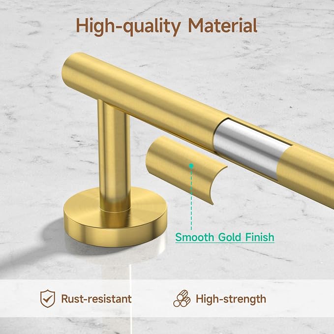 USHOWER 8PCS Brushed Gold Bathroom Hardware Set, 24-Inch Towel Bar Set | Durable SUS304 Stainless Steel Bathroom Accessories Set, Towel Racks for Bathroom Wall Mounted, Modern Home Decor