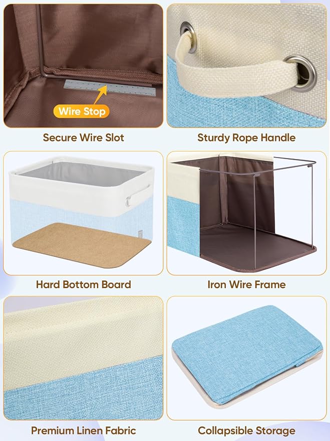 BALEINE 1 Pack Fabric Closet Storage Bins for Shelves, Linen Closet Organizers and Storage, Decorative Baskets for Organizing, Shelf, Clothes, Home, Office (Skyblue, 15''x11''x9.5'')