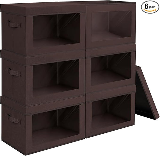 Homsorout Brown Fabric Storage Bins with Lids - 6 Pack Modern Lidded-Home Storage Bins, 14 Inch. - Perfect for Clothes, Books, CD, Office Supplies