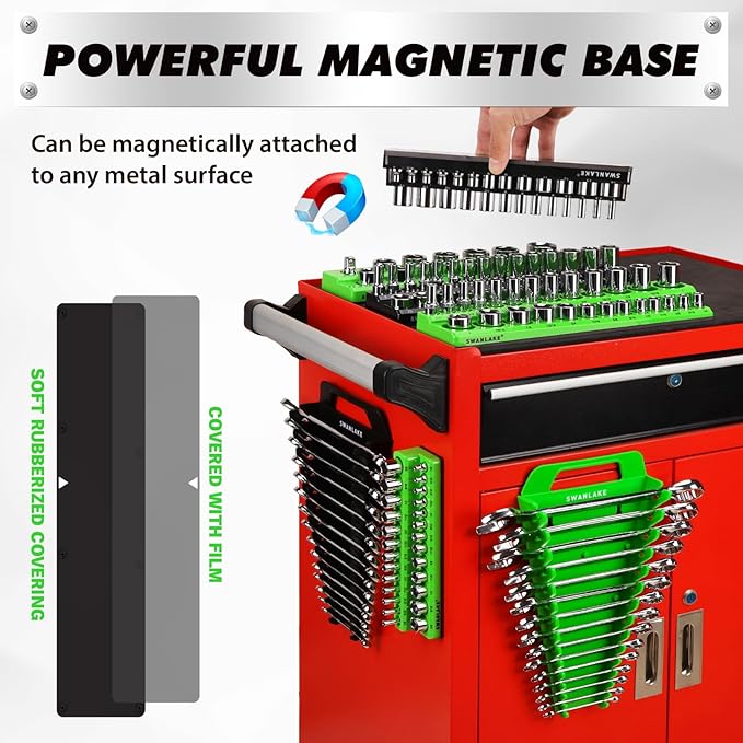 10-Piece Magnetic Socket and Wrench Organizer Set, 1/4", 3/8", 1/2" Drive Metric SAE Socket Organizer, Magnetic Wrench Holder 30 Slots Total, Tool Box Organizers (Sockets Wrenches not Included)