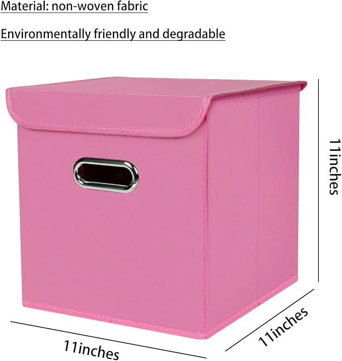 Closet Organizers Fabric Storage Bins With Lids Collapsible Cube Storage Organizer Basket With Handles,Storage Boxes for Clothes Storage,Office,Laundry,Shelves,6 Pack,（Pink）