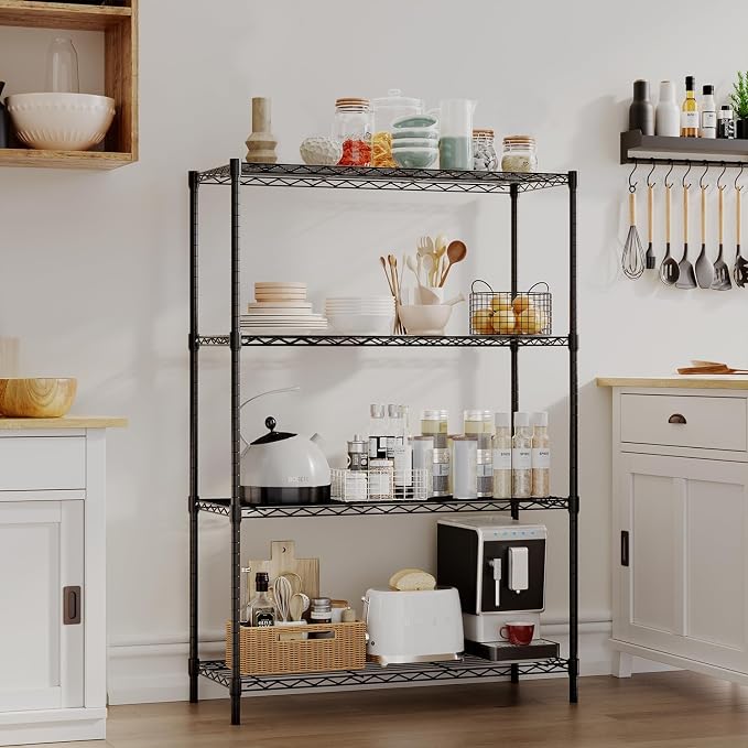 BestOffice | 4-Tier Wire Shelf | 36" x 14" x 54" | Black | Storage Shelves with Adjustable Racks, Holds upto 1000 lbs | Rust-Resistant, No-Tool Assembly | For Home, Garage