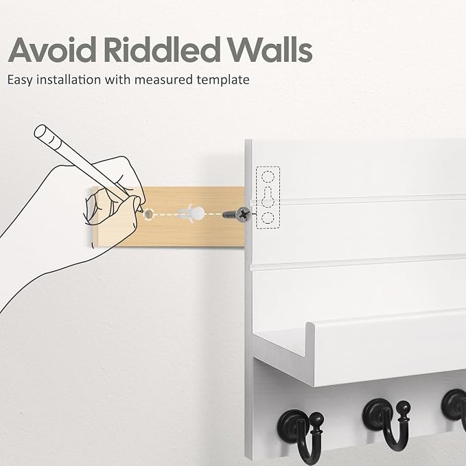 HONJIN Key Holder for Wall: Upgraded 7 Sturdy Key Hooks Easy Installation Mail Organizer Wall Mount Hanging Key Rack for Kitchen and Entryway Decor