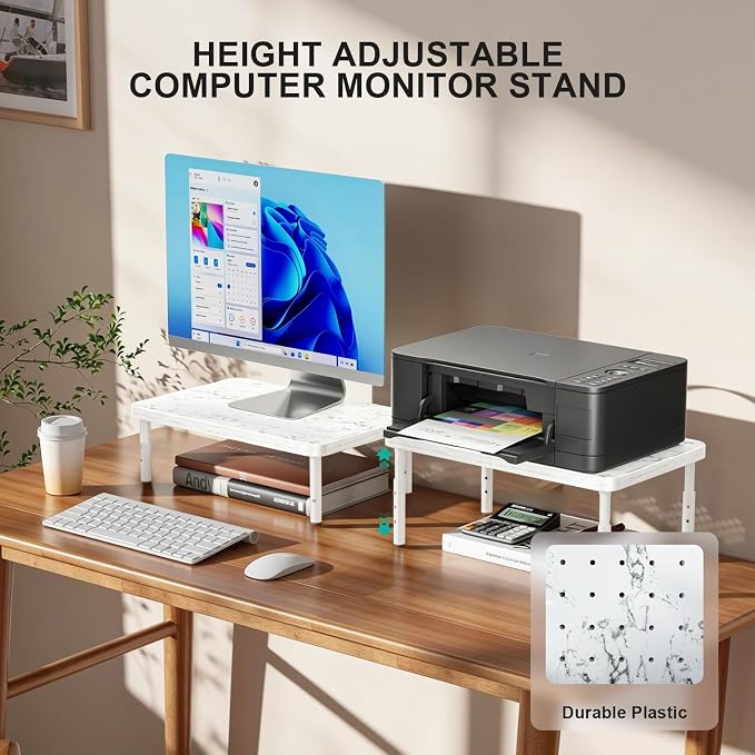WALI Computer Monitor Stand for Desk, Adjustable Laptop Riser, Desk Monitor Stand Underneath Storage for Office, School Supplies (PTT001-M), 1 Pack, Marble