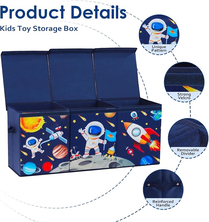 Large Toy Box Collapsible Chest Organizer with Flip Lid for Kids | Oxford Storage Box with Handle for Boy Girl Sturdy Waterproof Organizing Decor for Bedroom Playroom Nursery 37.7×12.5×15.7''