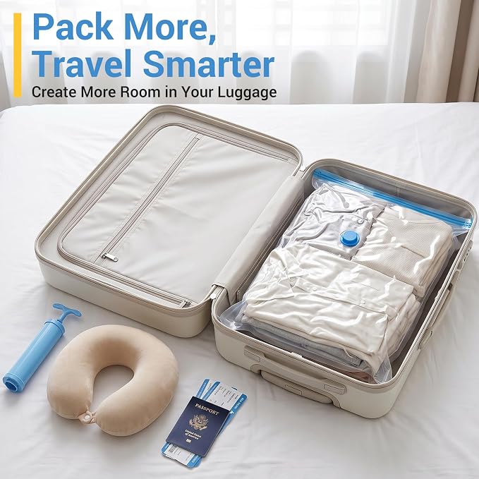 Fygrip Vacuum Storage Bags with Hand Pump, Plastic Packaging Bags, 80% Space Saver Vacuum Seal Bags for Clothing, Travel Lugggage, Blankets, Comforters, 10 Small