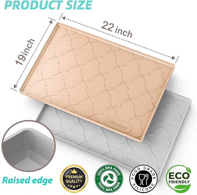 SIKADEER Waterproof Under Sink Mat Food-Grade Kitchen Shelf Liner 22" x 19" | Thick Raised Edge Cabinet Protector, BPA Free Kitchen Organizer and Storage, Non-Slip Dog & Cat Mat, Silicone Drying Mat