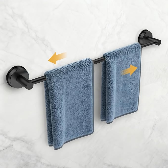 14.6inch~24inch Towel Racks for Bathroom,Adjustable Suction Cup Towel Bar for Bathroom Wall,Stainless Steel Bath Towel Holder for Shower(Matte Black)