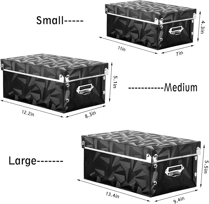 XUCHUN Foldable Storage Boxes with Lids 3 Pack Plastic Collapsible Storage Bins with Handles for Clothes, Cosmetic,Books