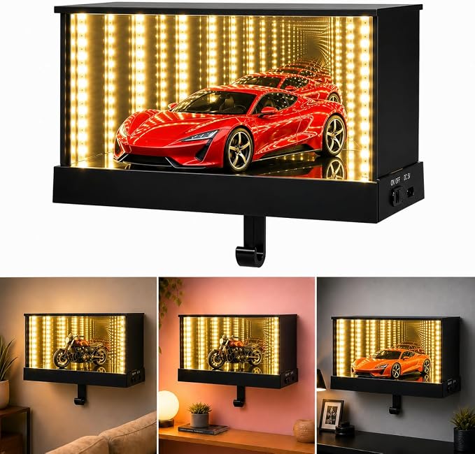 LED Key Holder for Wall, 1 Pc Magnetic Garage Display | Rechargeable motion-sensing light, infinity mirror effect, wall mount, entryway or garage decor