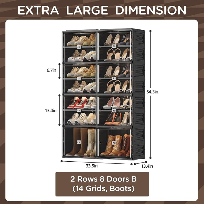 Black Shoe Rack Organizer Cabinet for Closet Entryway,Clear Shoe Storage Boxes Stackable Sneaker Storage with Door Easy Assembly Shoe Cabinet with Lids Large 7 Tiers 28 Pairs