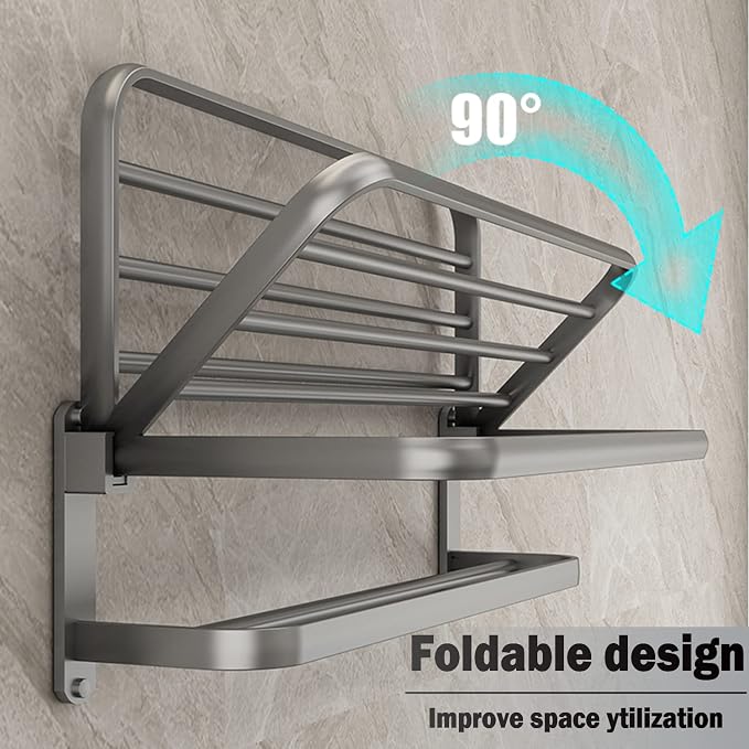 BOZWELL Bathroom Lavatory Towel Rack with Two Towel Bars,20-Inch Towel Shelf with Towel Bar,Towel Holder 1011-GR-50 (Modern Gray Finish)