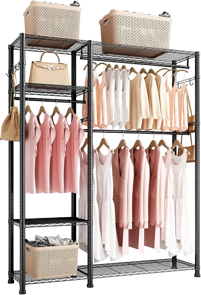 VEVOR Clothing Garment Rack, Heavy Duty Closet Wardrobe, Adjustable Tiers Clothes Racks with Steel Frame, for Bedroom, Clothing Store, Hallway