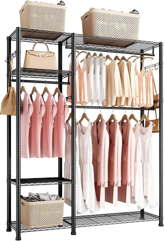 VEVOR Clothing Garment Rack, Heavy Duty Closet Wardrobe, Adjustable Tiers Clothes Racks with Steel Frame, for Bedroom, Clothing Store, Hallway