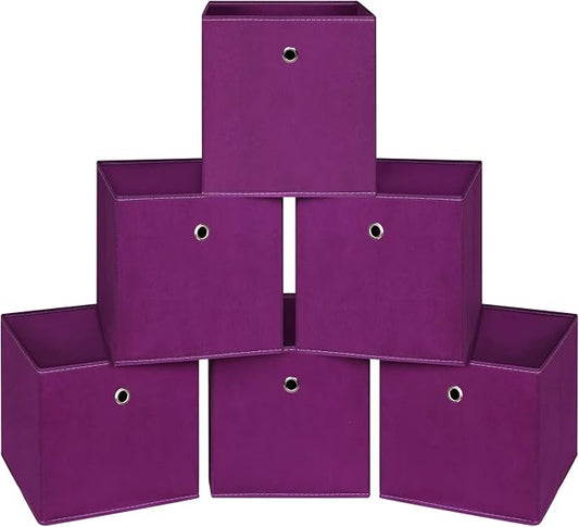 Foldable Storage Cubes Bins ,11 Inch Cloth Storage Cube Fabric Storage Box Cubes Organizer Baskets with Handles for Home Organizer Set of 6 (Purple)