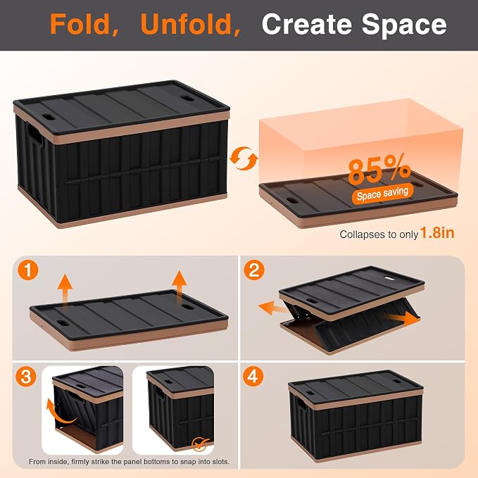 Citylife 64L Collapsible Storage Bins with Lids Plastic Storage Containers for Organizing Stackable Storage BoxLarge Heavy Duty Utility Crates, 4 Packs