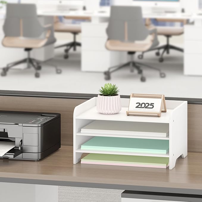 Bamboo File Organizer for Desk, Paper Tray with Pen Holder | Open tiers and a pen holder sort Letter/A4 paper, folders and office supplies while keeping your workspace clutter-free