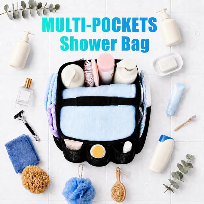 Mesh Shower Caddy Portable - 9 Pockets for College Dorm Room Essential | Large Capacity Mesh Shower Caddy with 9 Pockets, Portable Hanging Toiletry Bag for College Dorm, Gym, Camping and Beach