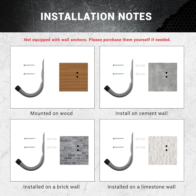 HOME MASTER HARDWARE 12 Pack 4-Inch Heavy Duty Garage Storage Wall Hooks, Steel J Utility Hooks for Hanging Ladders, Tools, Bikes, Grey