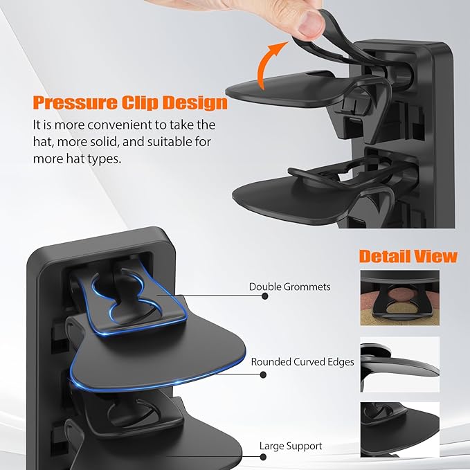Hat Organizer for Baseball Caps 1 Pack, Adhesive Hat Rack for Wall Hold Up to 20 hats (Black-1 Pack)