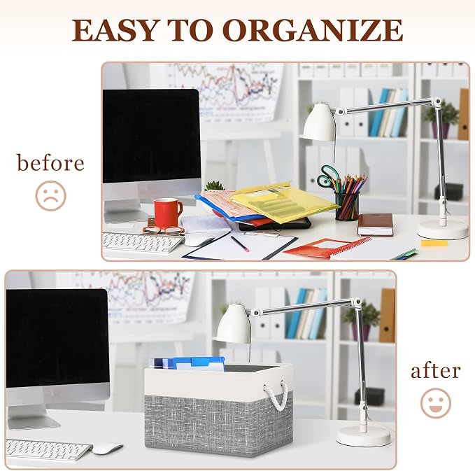 StorageTastic Storage Bin,Collapsible Storage Basket For Organizing,Large | Storage Boxes With Rope Handles,Storage Containers,White & Grey,8 Pack