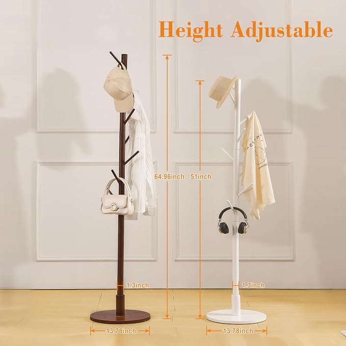 VECELO Coat Rack Freestanding, Entryway Hanger Stand, Umbrella Holder, Hall Tree With Hooks, Floor Standing Tree Stand,White