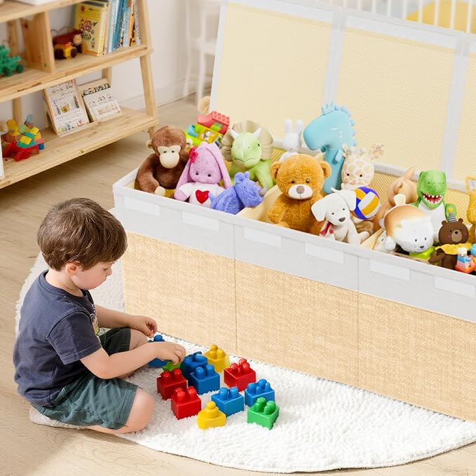 Dayacoco Extra Large Toy Box, Collapsible Storage, Kids, Beige | Collapsible & Sturdy. For Kids, Boys & Girls. Organizes Toys, Books & Blankets. Ideal For Playroom, Nursery & Bedroom.