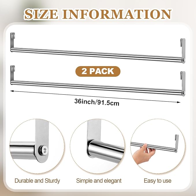 2 Pack Wire Shelving Garment Hanger Bar Wire Shelving Accessories Industrial Closet Clothes Rods for Home Retail Store(Silver,36 Inch)