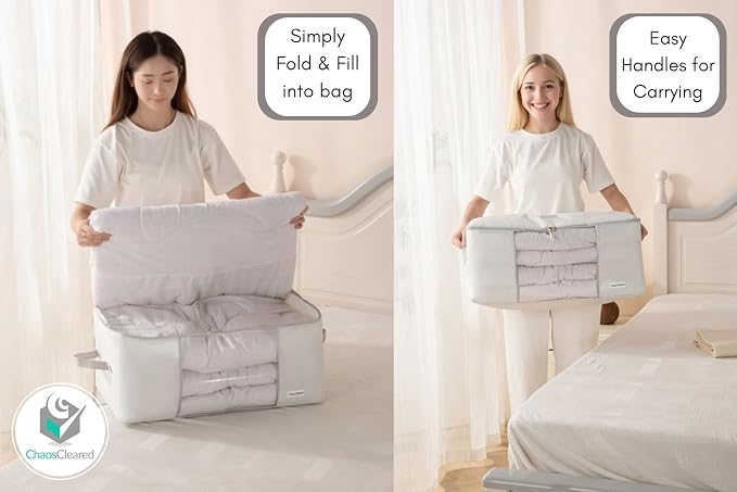 Comforter Storage Bag - Folding Organizer bag for King/Queen Comforters, Pillows, Blankets, Bedding/Quilt, Blanket, Duvet, Large Collapsible Organizers, 24"x14"x11" (2 Pack Gray, 2 Pack)