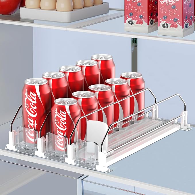 IBORING Drink Organizer for Fridge,Holds up to 15 Cans | Self Pushing Fridge Drink Organizer,Automatic Drink Dispenser for Fridge,Idea for fridge organizers and storage