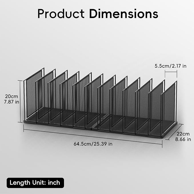 File Organizer for Desk, 11-Section Vertical File Sorter, Paper Holder Organizer Standing Metal File Folder for Office Home Classroom, Black