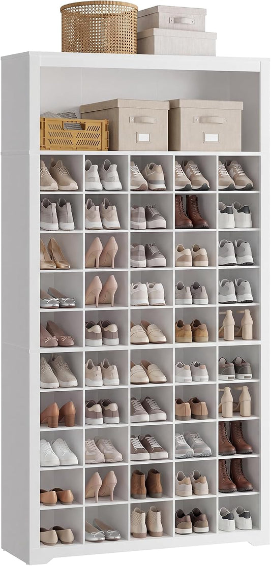 VASAGLE Tall Shoe Cabinet, Farmhouse Shoe Storage Organizer for Entryway, Vertical Wood Rack Holds 50 Pairs, 39.4 x 13.2 x 75.4 inch, Cloud White, Helan Collection ULBS275WB01S