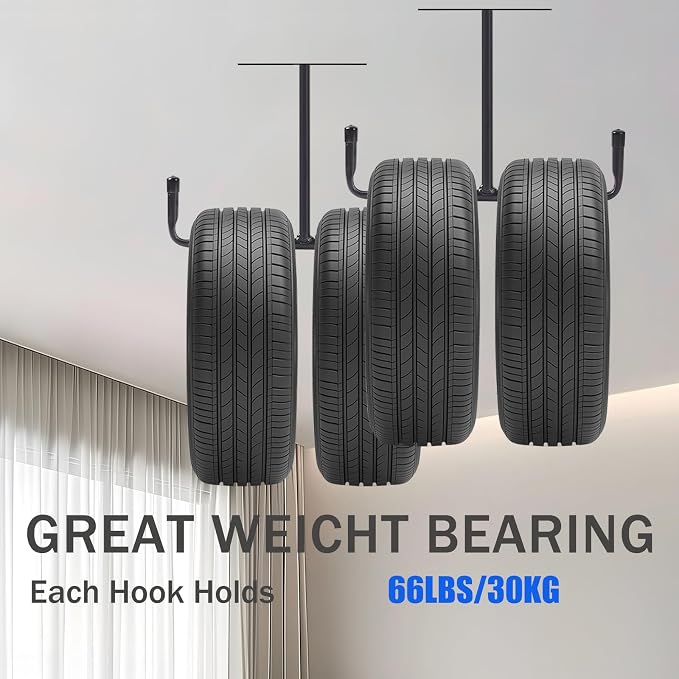 Overhead Garage Storage Hooks, Heavy Duty Utility Hooks Rack Ceiling Mounted for Hanging Bike, Ladder, Lumber, Tools, Hose Pipe Other Bulky Items(2 Pack)